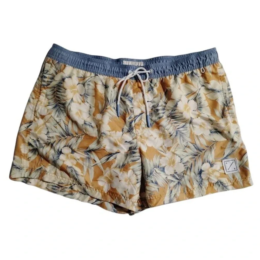 American Eagle Outfitters‎ Mens Swim Trunks Tropical Floral XL Blue Waistband